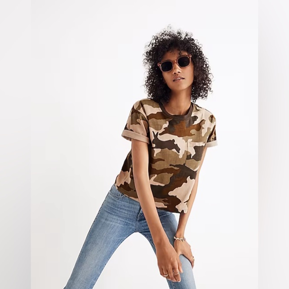 Madewell Camo Cottontail Size Small Easy Crop Tee